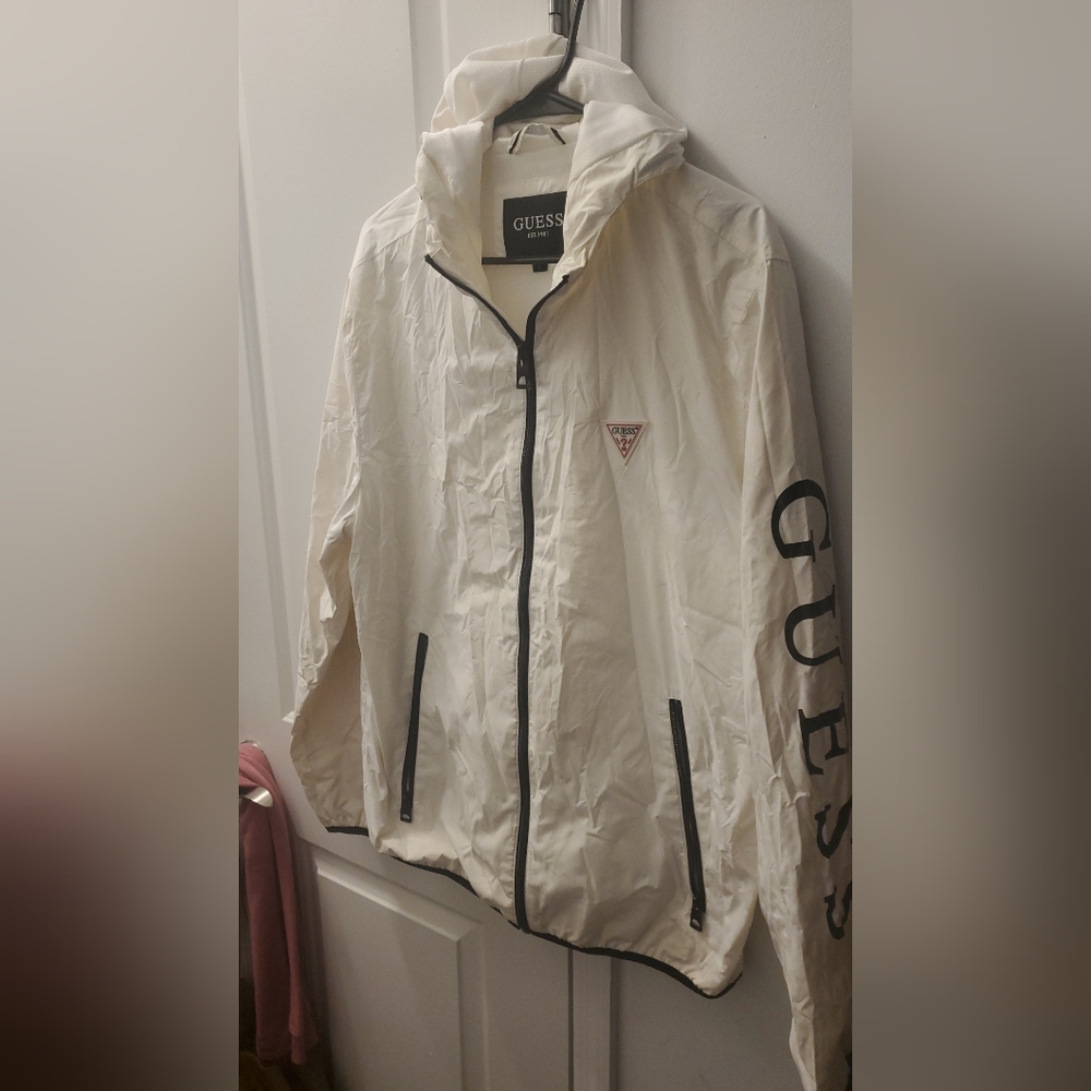 GUESS White Jacket with Black Logo Detail